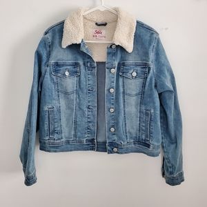 Teen Juniors Blue Denim Jean Jacket Size 18/20 Fits Women Size Medium Fur Collar